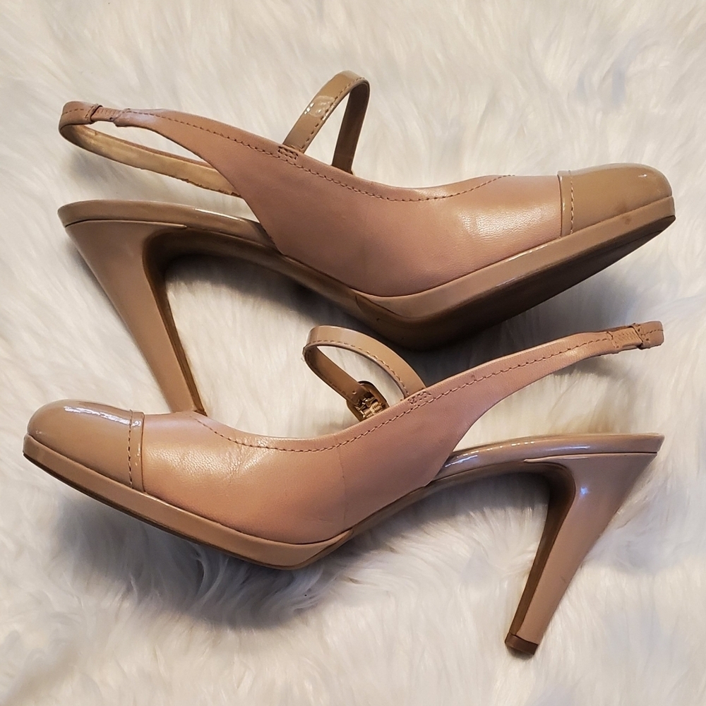Franco Sarto DazzleTan Leather & Patent Slingback Maryjane Heels Size 10
